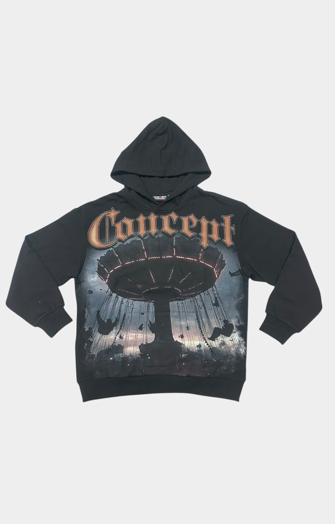Concept Carousel Hoodie Black – Front View with Carousel Graphic.