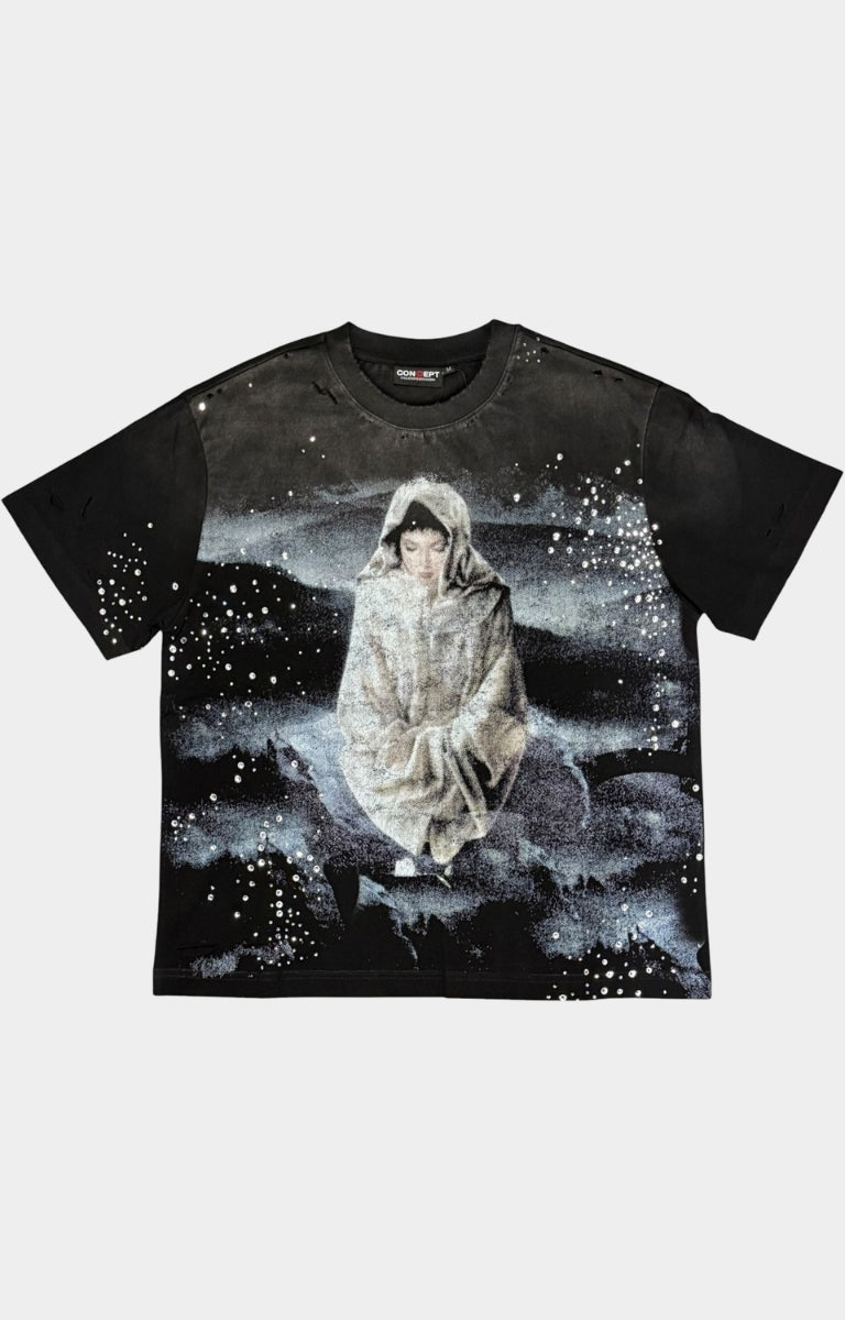 Concept LA Divine Black Wash Graphic T-Shirt front view.