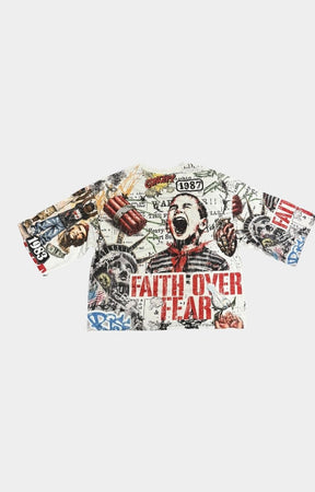 Oversized Faith Over Fear back graphic on Concept LA White T-Shirt.