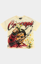 Concept LA Flowers Cream Graphic T-Shirt front view.