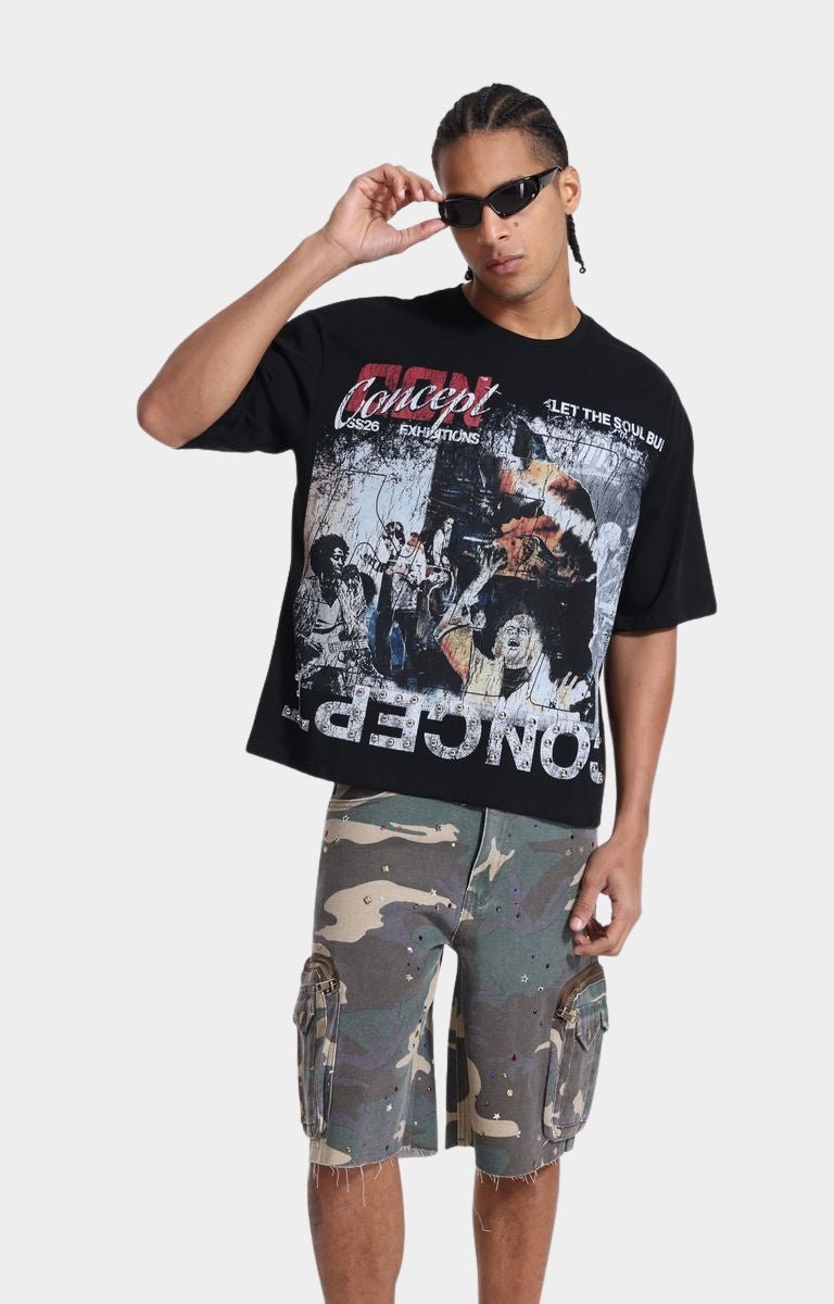 CONCEPT LA Soul Boxy Tee Black front graphic view.