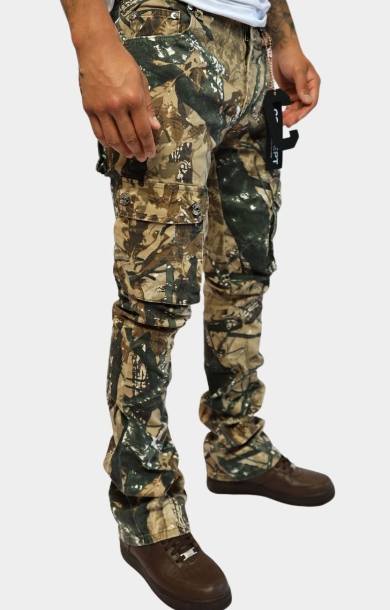 Side view of Concept LA Hunter Jeans in Camo with cargo pockets.