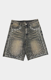 CONCEPT LA Keystone dirt wash denim shorts front view.