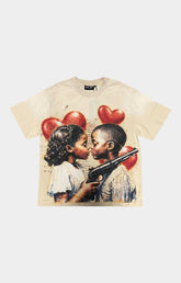 Sparkling heart artwork detail on Concept LA Love Cream Graphic Crewneck T-Shirt.