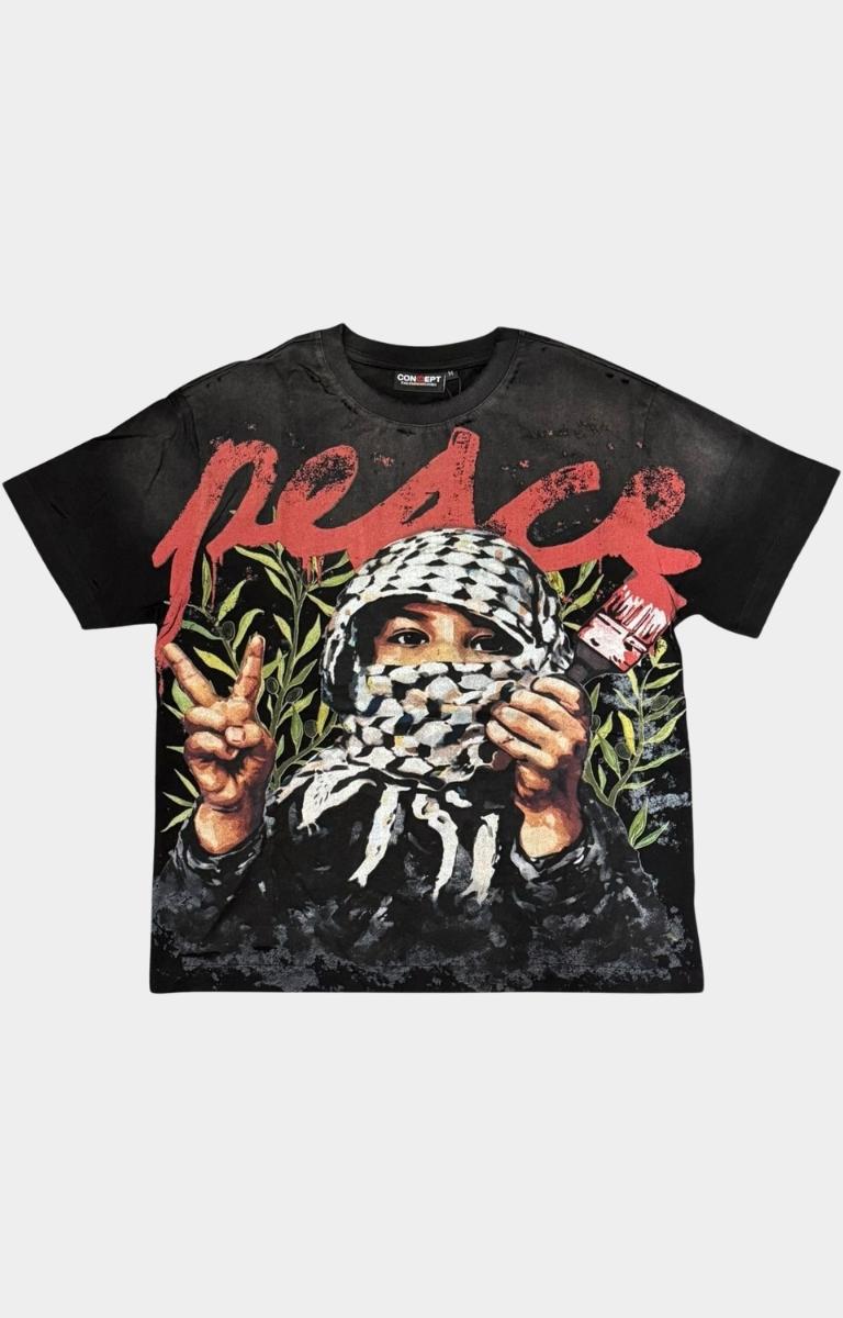 Concept LA Peace Black Wash Graphic T-Shirt front view.