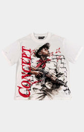 Soldier graphic artwork detail on Concept LA White T-Shirt. Distressed detailing on Concept LA Soldier White Graphic T-Shirt.