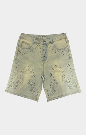 Rhinestone side panel detail on Concept LA Valor Denim Shorts.