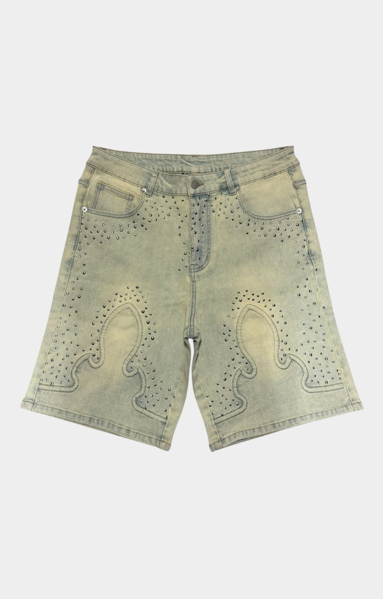 Rhinestone side panel detail on Concept LA Valor Denim Shorts.
