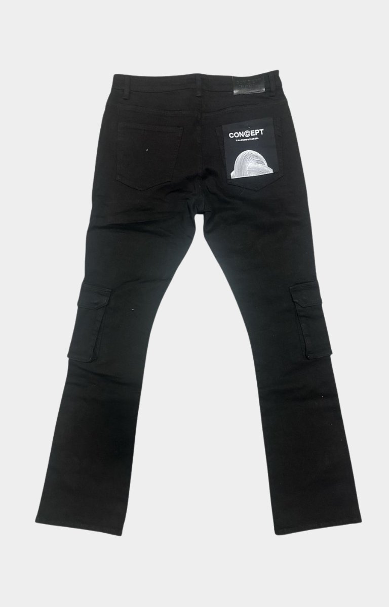 Concept Oxford Jet Black Cargo Pants back view showcasing dual cargo pockets.