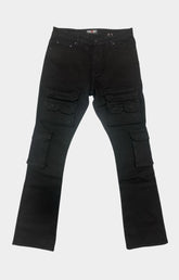 Concept Oxford Jet Black Cargo Pants front view with utility pockets.