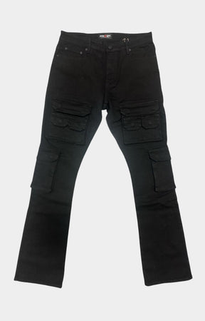 Concept Oxford Jet Black Cargo Pants front view with utility pockets.