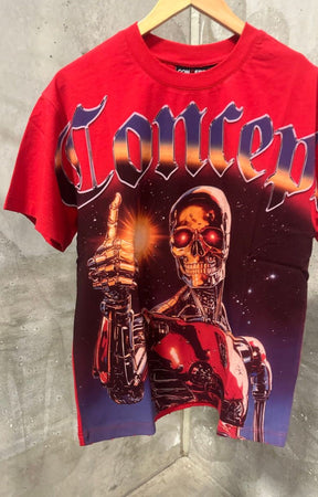 Concept Star Light Tee Red – Futuristic Chrome Skeleton Design.