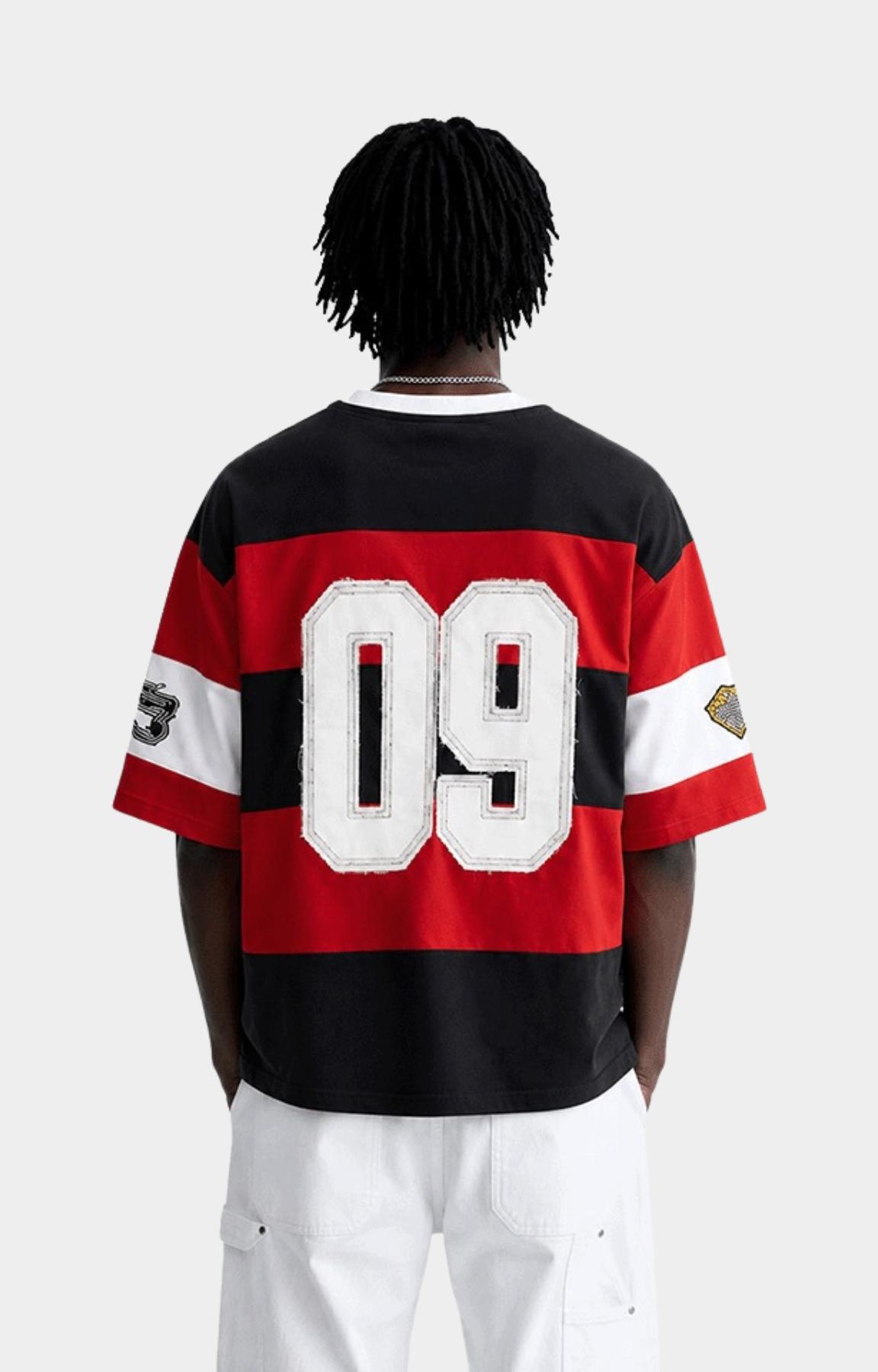 Back view of Corrupt K9 Pyramid Stripe Boxy Fit Graphic T-Shirt.