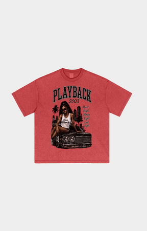Drip Trap Playback Run It Back T-Shirt Red front view.