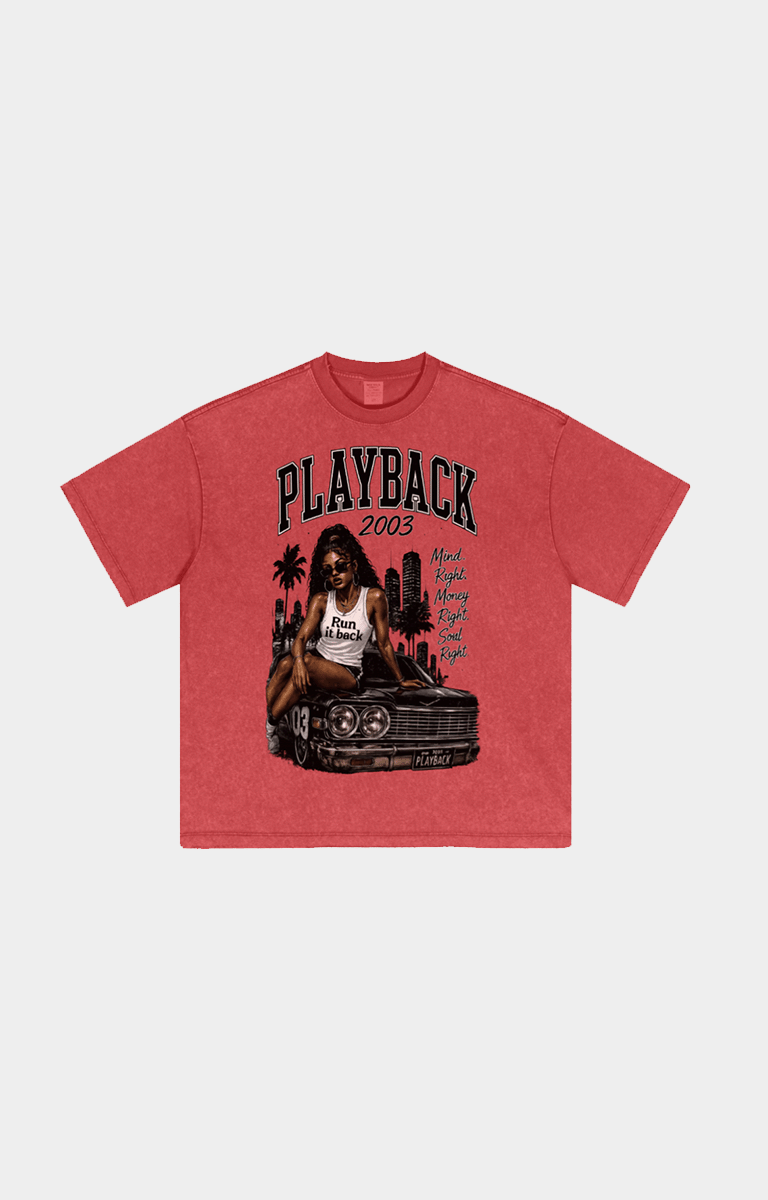 Drip Trap Playback Run It Back T-Shirt Red front view.