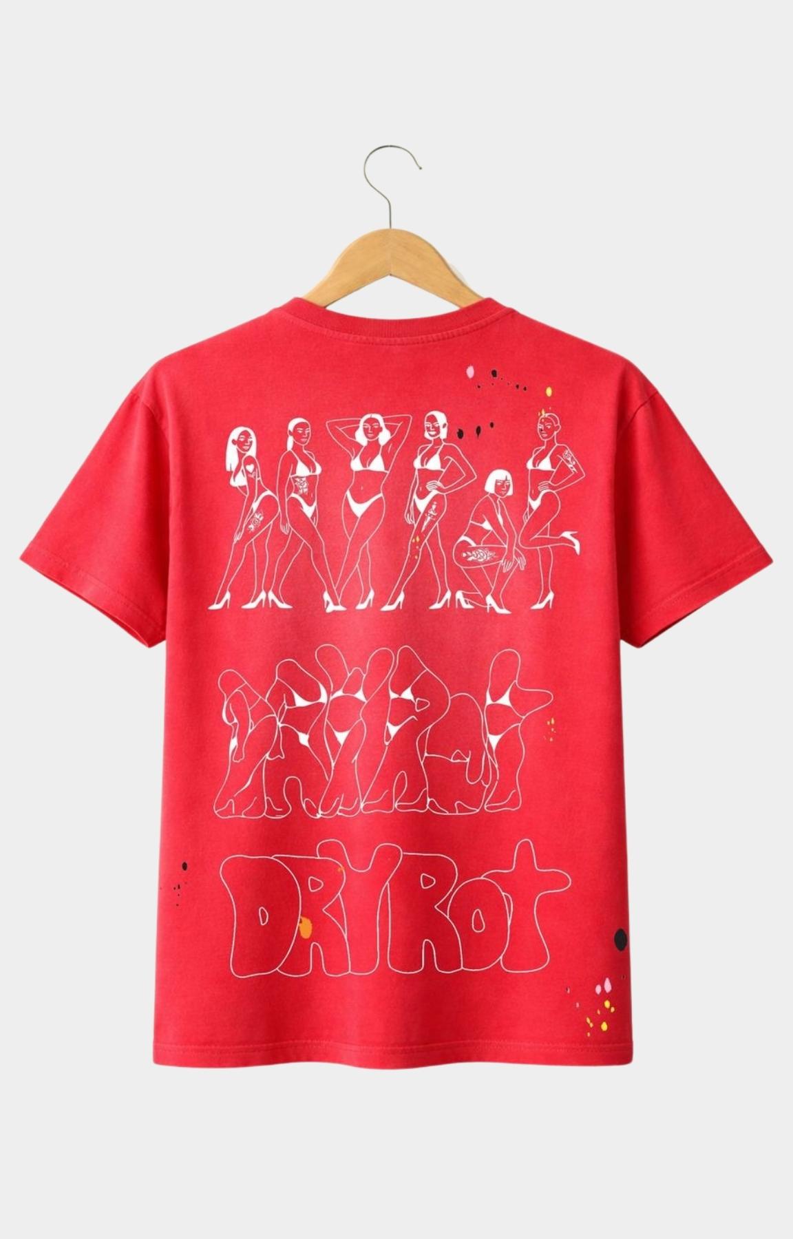 DRY ROT Dirty Silo red tee featuring large illustrated back graphic.