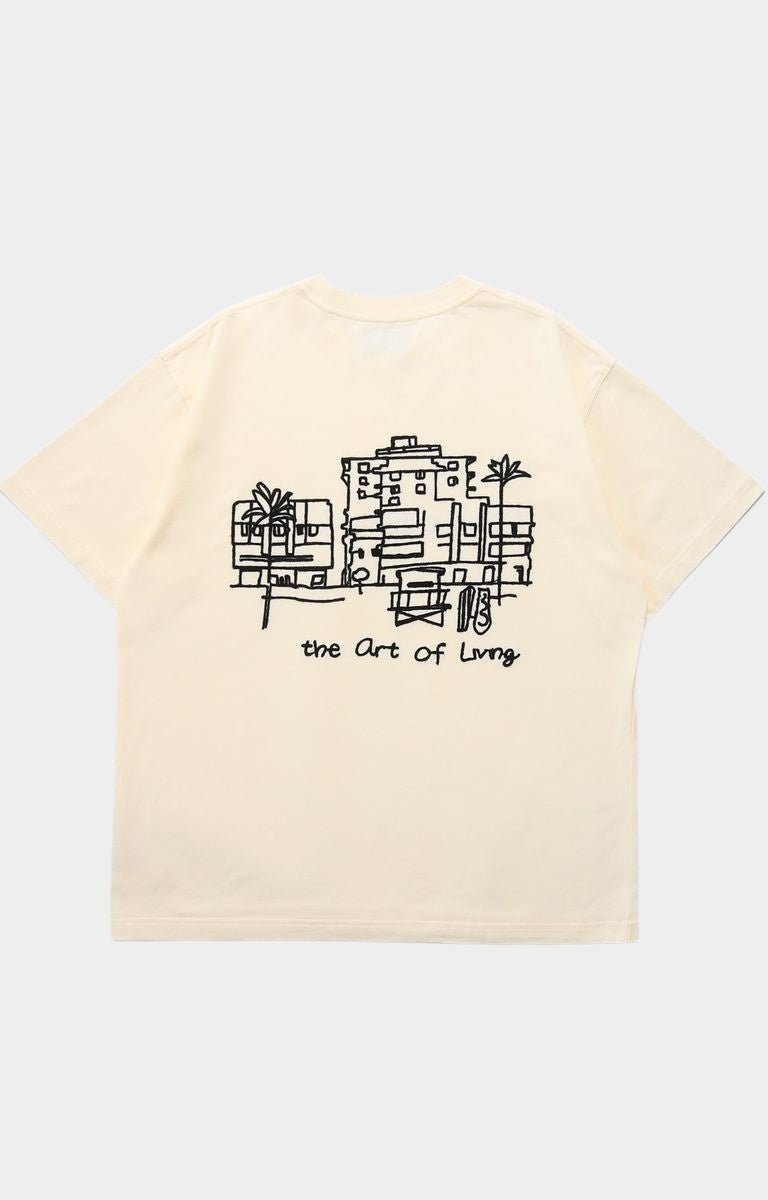 Back view showing full resort doodle chainstitch embroidery.