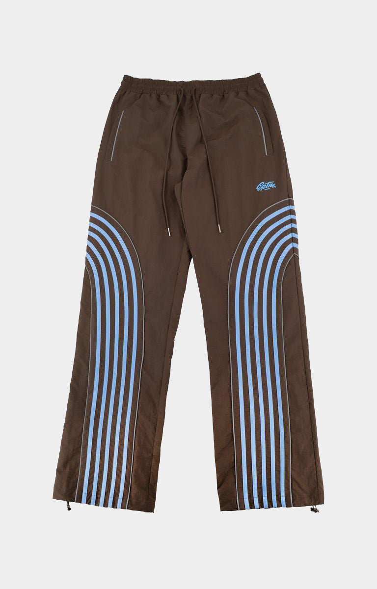 EPTM Flasher Pants – Brown/Blue Reflective Track Pants with Contrast Tape