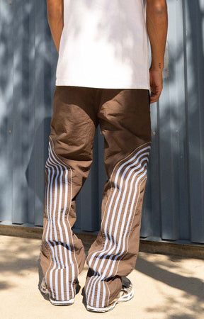 EPTM Flasher Pants – Brown/Blue Reflective Track Pants with Contrast Tape