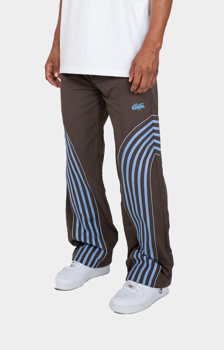 EPTM Flasher Pants – Brown/Blue Reflective Track Pants with Contrast Tape
