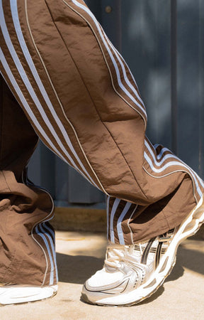 EPTM Flasher Pants – Brown/Blue Reflective Track Pants with Contrast Tape