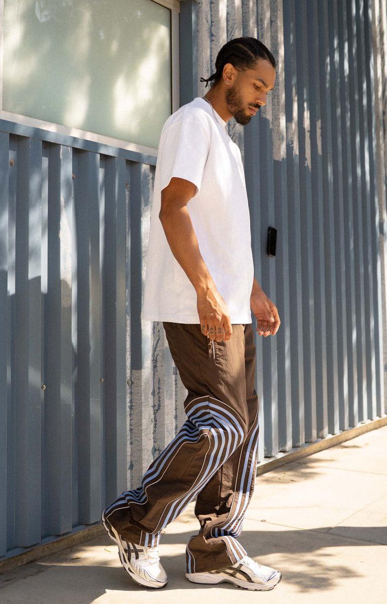 EPTM Flasher Pants – Brown/Blue Reflective Track Pants with Contrast Tape
