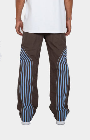 EPTM Flasher Pants – Brown/Blue Reflective Track Pants with Contrast Tape