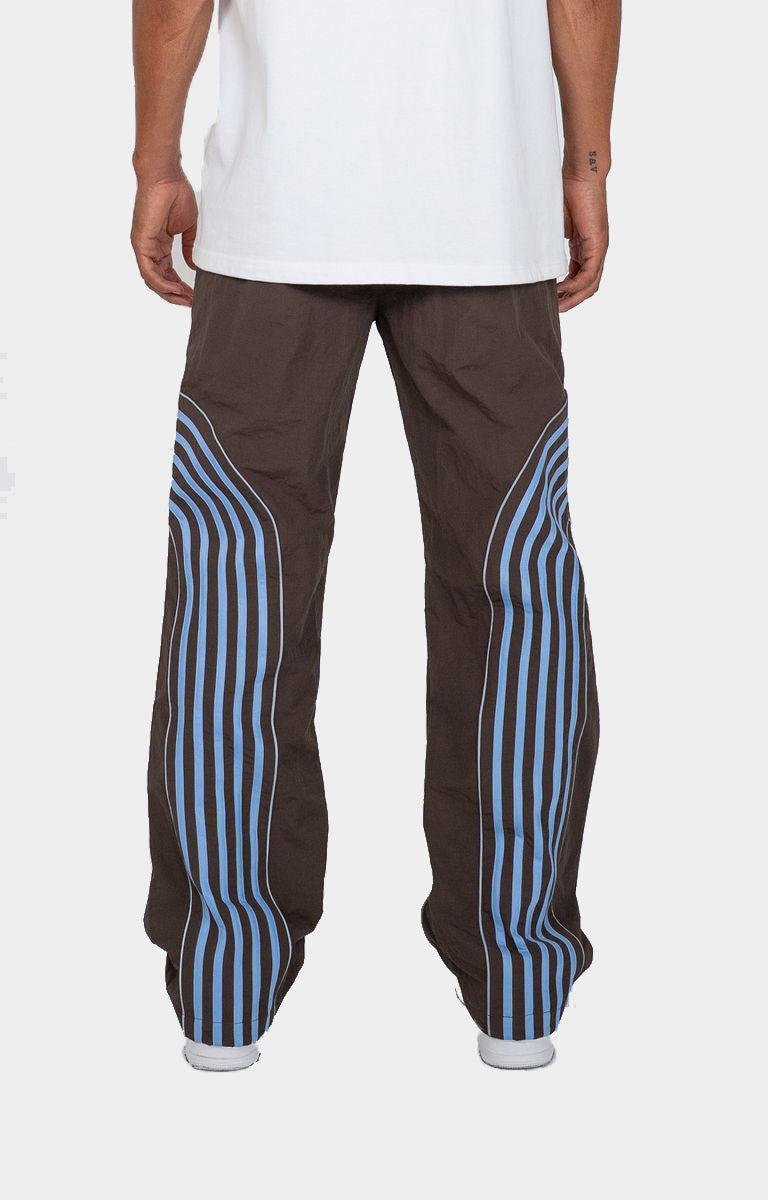 EPTM Flasher Pants – Brown/Blue Reflective Track Pants with Contrast Tape