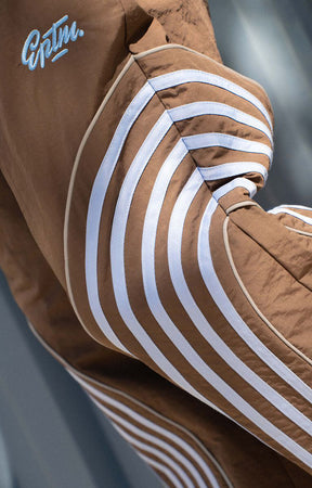 EPTM Flasher Pants – Brown/Blue Reflective Track Pants with Contrast Tape