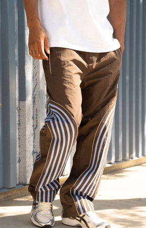 EPTM Flasher Pants – Brown/Blue Reflective Track Pants with Contrast Tape