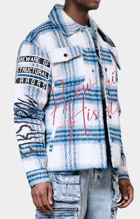 Streetwear outfit styled with First Row Ancestral Call Shacket.