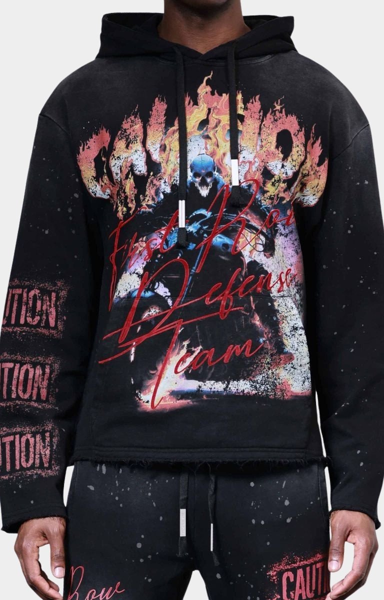 First Row Caution Ghost Rider Flames hoodie front view