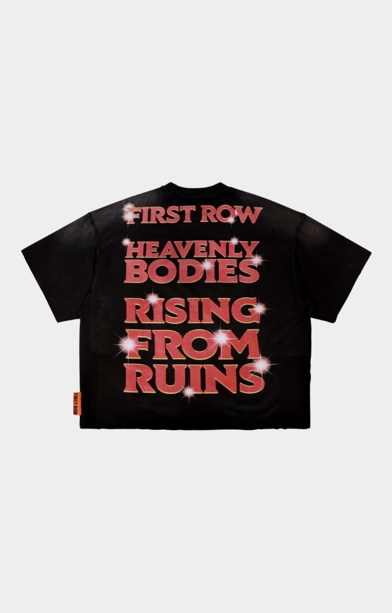 Back view of cropped mini terry t-shirt by FIRST ROW.