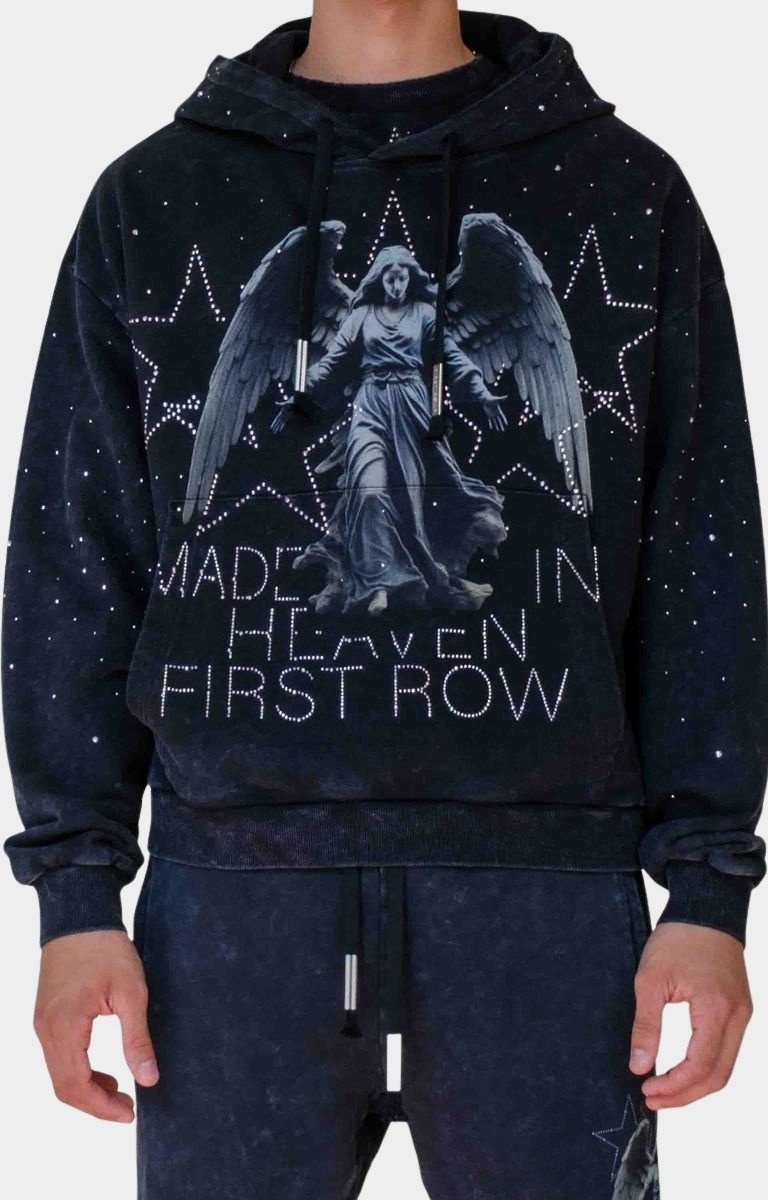 First Row Denim Made In Heaven Shining Angel hoodie with rhinestones front view