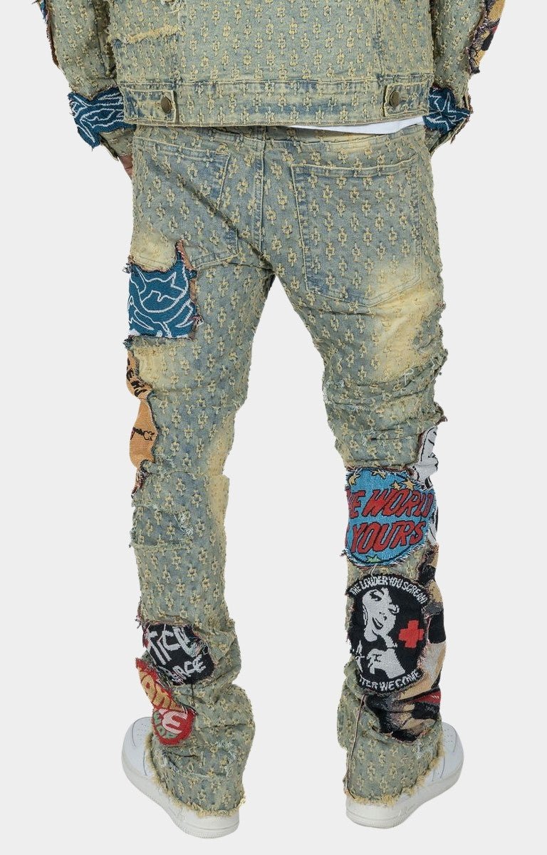 Frayed underlay detail on Frost BRAVE HEART distressed jeans.