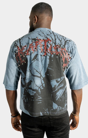 Frost Heartless Cropped Tee – Rhinestone Streetwear T-Shirt Blue