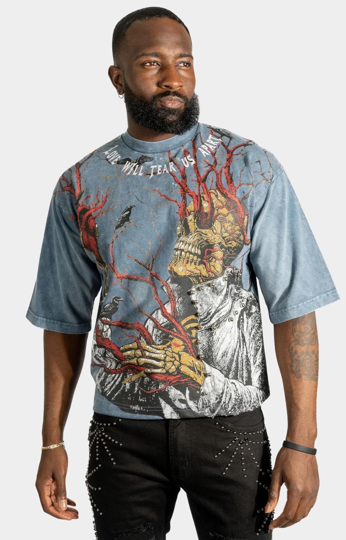 Frost Heartless Cropped Tee – Rhinestone Streetwear T-Shirt Blue