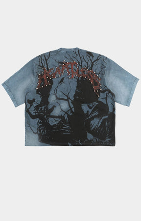 Frost Heartless Cropped Tee – Rhinestone Streetwear T-Shirt Blue
