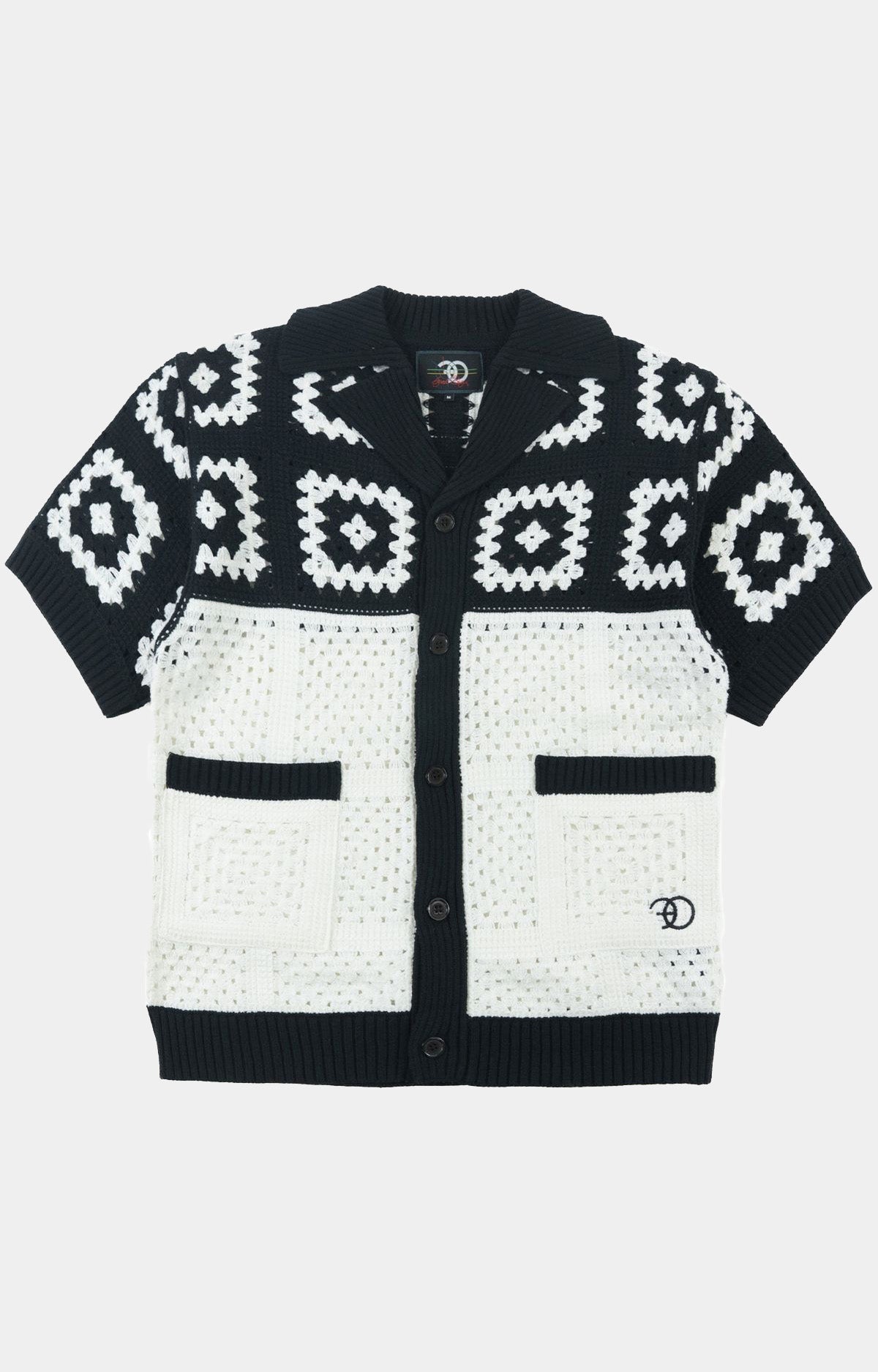 Frost Nuevo Riche Crochet Knit Shirt Black White front view