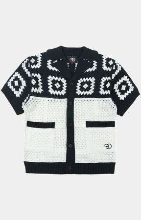 Frost Nuevo Riche Crochet Knit Shirt Black White front view