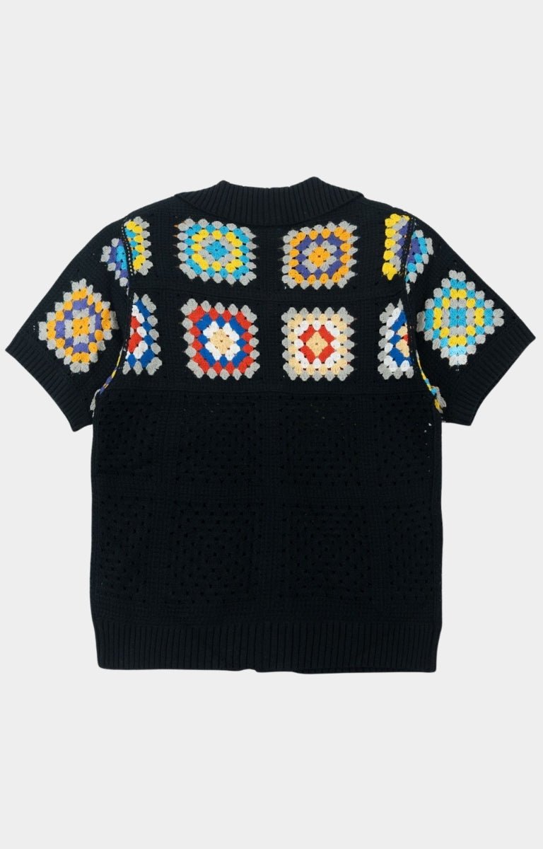 Back view of Frost Nuevo Riche Black Multi crochet shirt