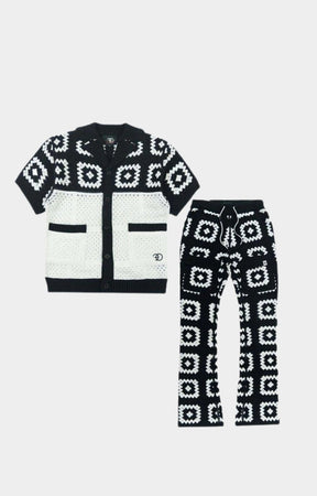 Frost Nuevo Riche Black White sweatpants styled with matching shirt.