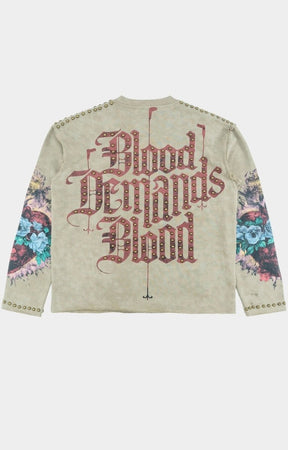 Back view of “Amor” Print and Studded Details on Frost Originals Mocha Shirt