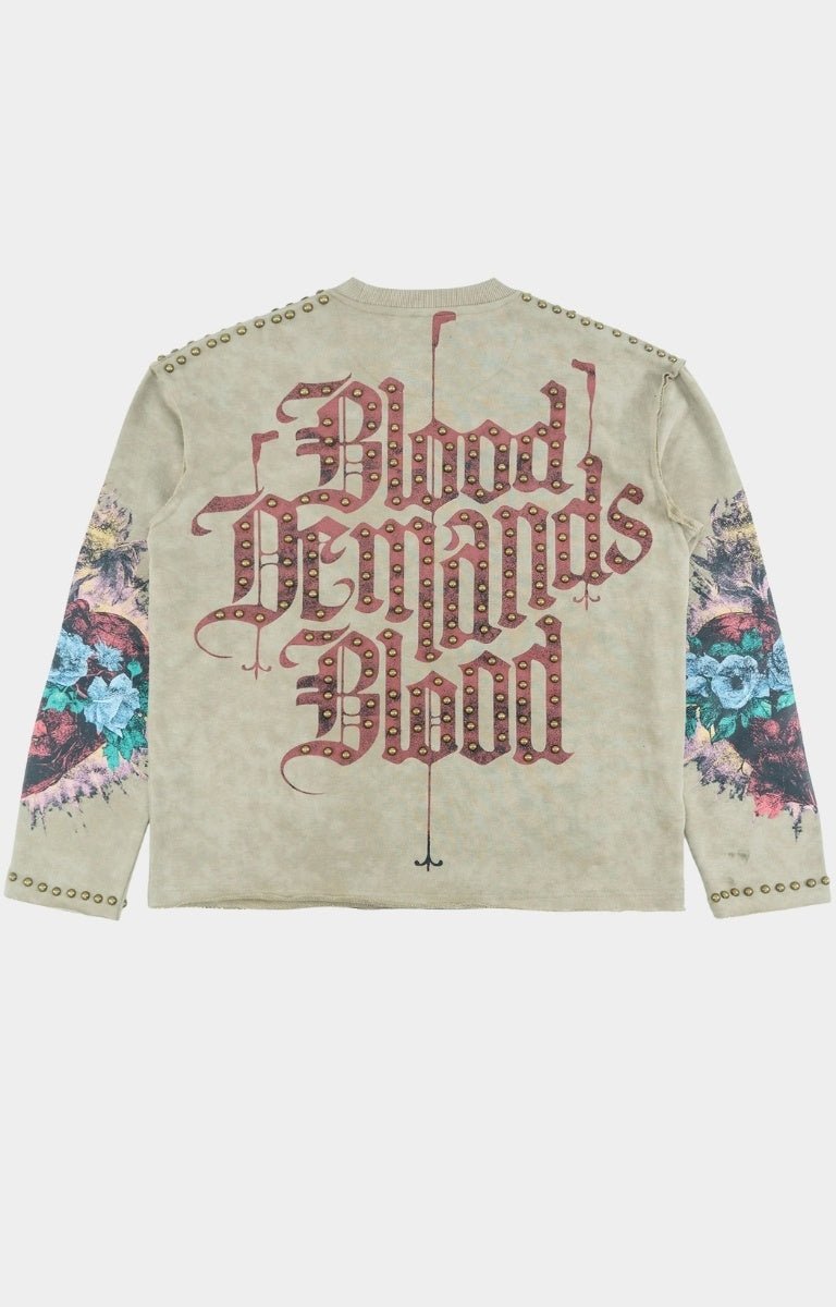 Back view of “Amor” Print and Studded Details on Frost Originals Mocha Shirt