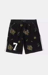 GFA Manasseh All Things Knit Shorts Black front view with distressed and raw hem. 