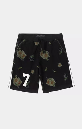 GFA Manasseh All Things Knit Shorts Black front view with distressed and raw hem. 
