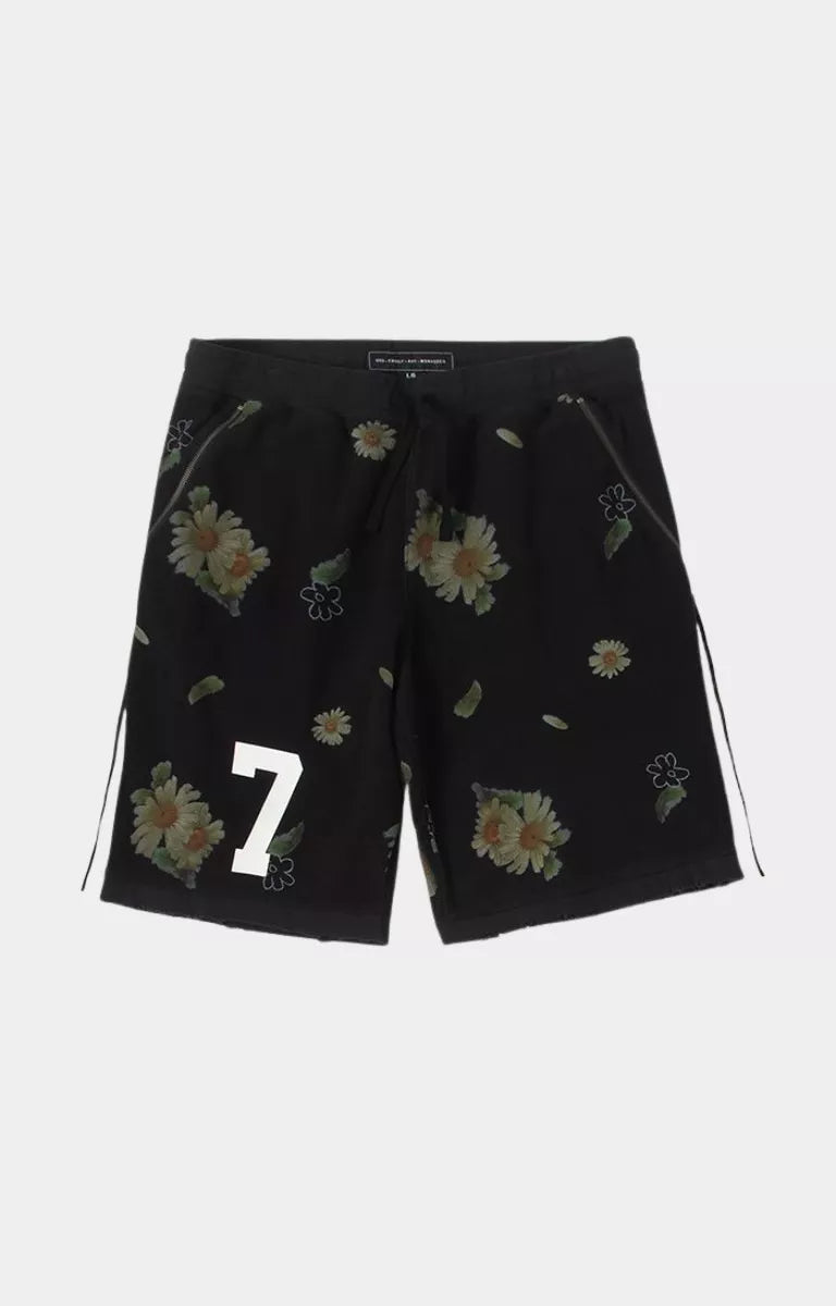 GFA Manasseh All Things Knit Shorts Black front view with distressed and raw hem. 