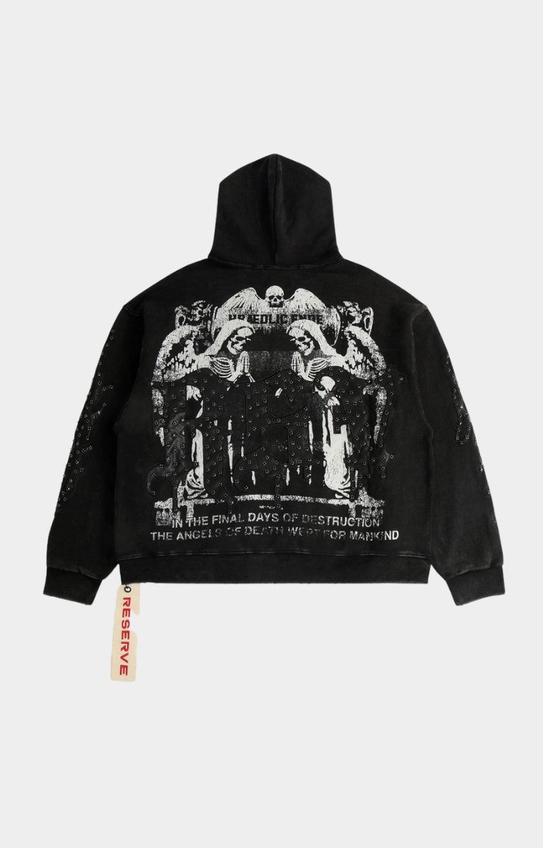 Back view of Final Days graphic hoodie in black