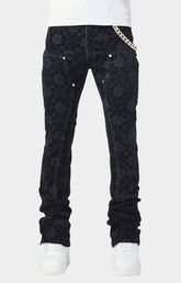 All Black Monogram Velour Denim Pants front view.