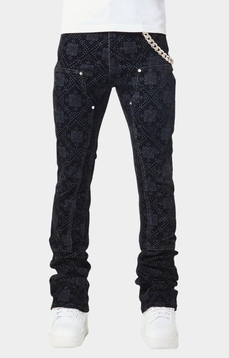 All Black Monogram Velour Denim Pants front view.